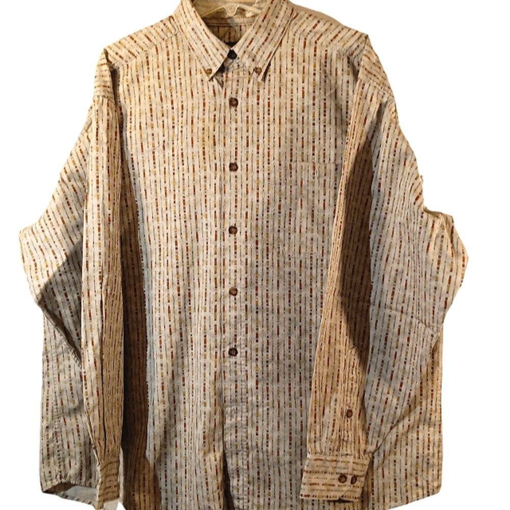 Woolrich Khaki Rod Stripes Long Sleeve Cotton Button Down sz XL